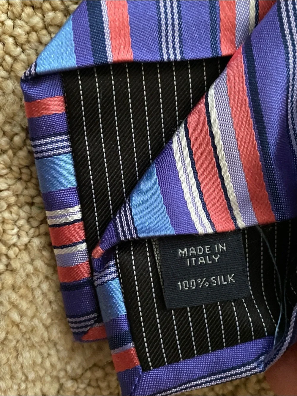 Ted Baker Tie Mens One Size Purple Stripe 100% Silk Woven Made In Italy Necktie